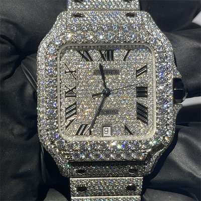 qualidade Relógio DEF VVS Moissanite Full Dial BV Santos Full Diamond Fábrica